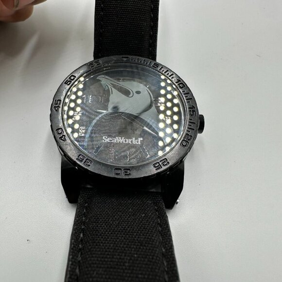 Sprout Seaworld Watch Women Black Penguin Dial Organic Cotton Band New Battery - Picture 3 of 16